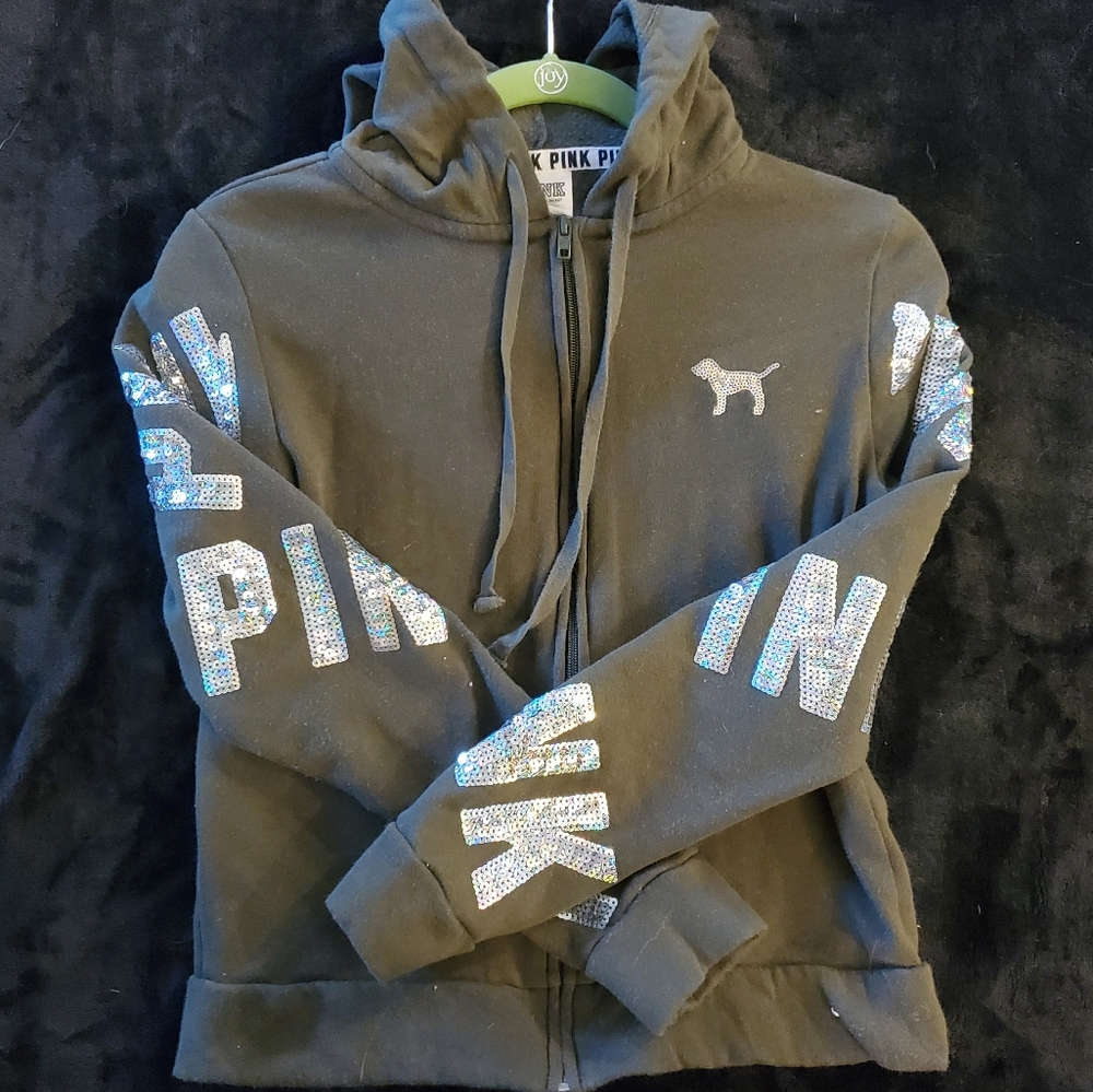 Olive green sequin Pink hoodie